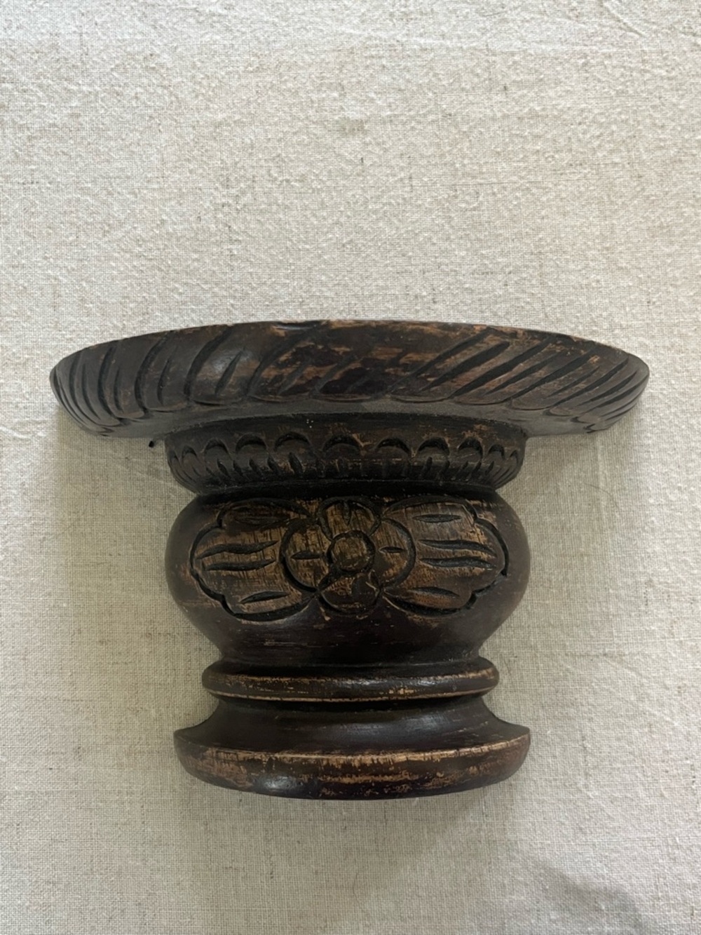 Vintage Carved Dark Wood Display Pedestal / Shelf